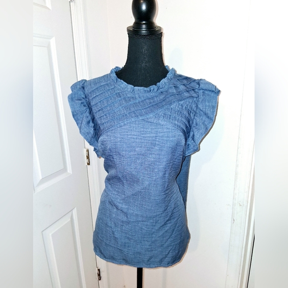 Blue Ruffled Women's Top - Picture 3 of 5
